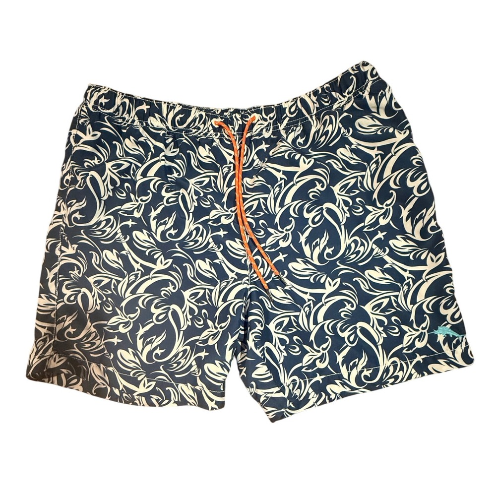 Tommy Bahama Swim Trunks Men's L Floral Pattern Blue Orange Accents-822